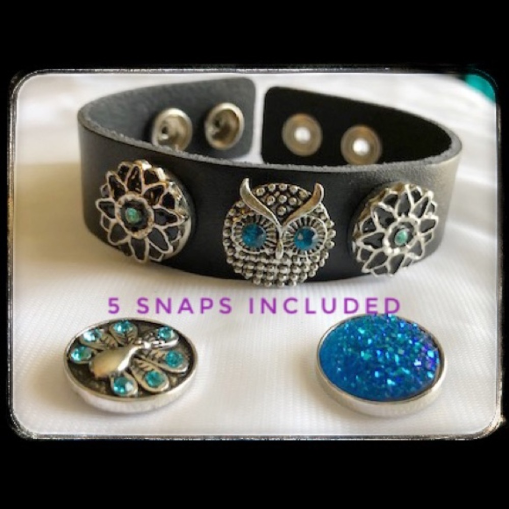 🆕✅  3 Noosa Style Snap Leather Bracelet/5 Charms - Picture 2 of 5